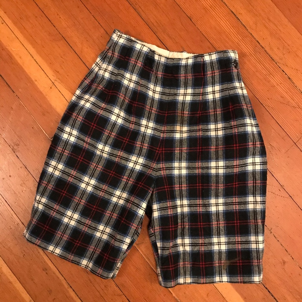 Precious High Waisted Wool Plaid Vintage Shorts